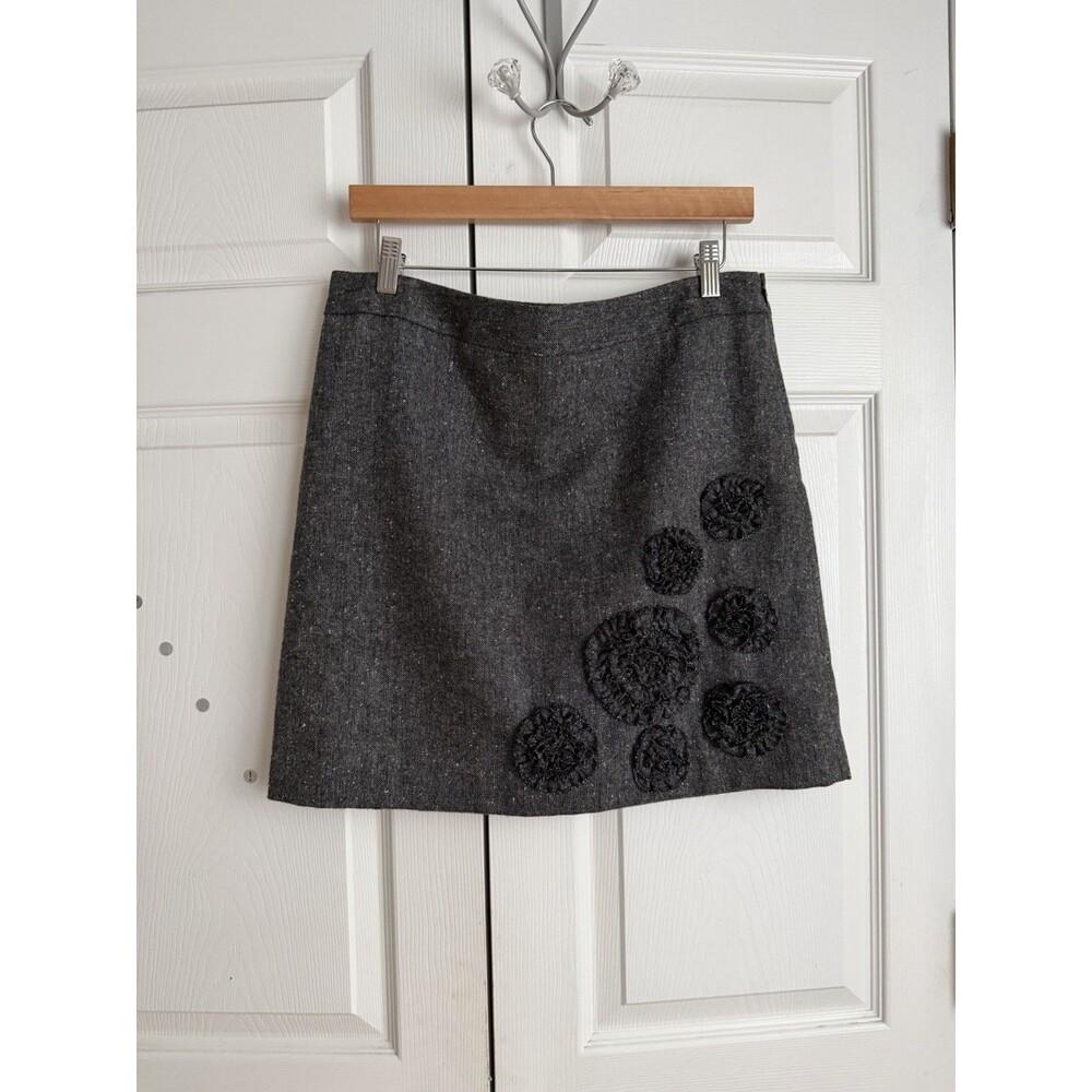 Ann Taylor Loft Size 8 Skirt Wool Blend Gray Speckled Color Floral Design